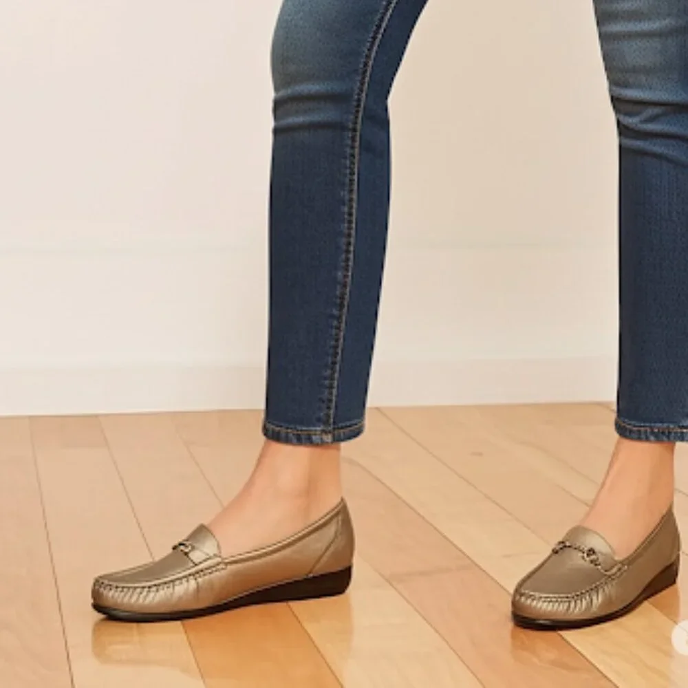 SAS Metro‎ Pewter Leather Loafer With Horsebit Detail